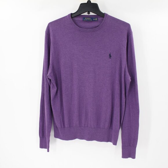 Polo Ralph Lauren Sweater Mens Medium Crew Neck Cotton Cashmere Purple knit - Picture 1 of 10